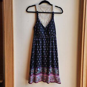 Pink Rose Black/Pink Crochet Back Padded Tank Top Style Dress Size Large